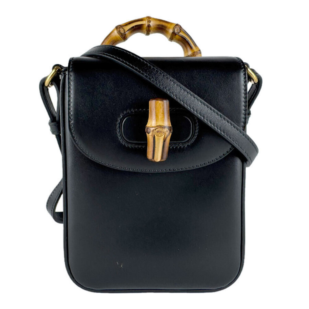 Gucci shoulder bag handbag backpack bamboo leather black